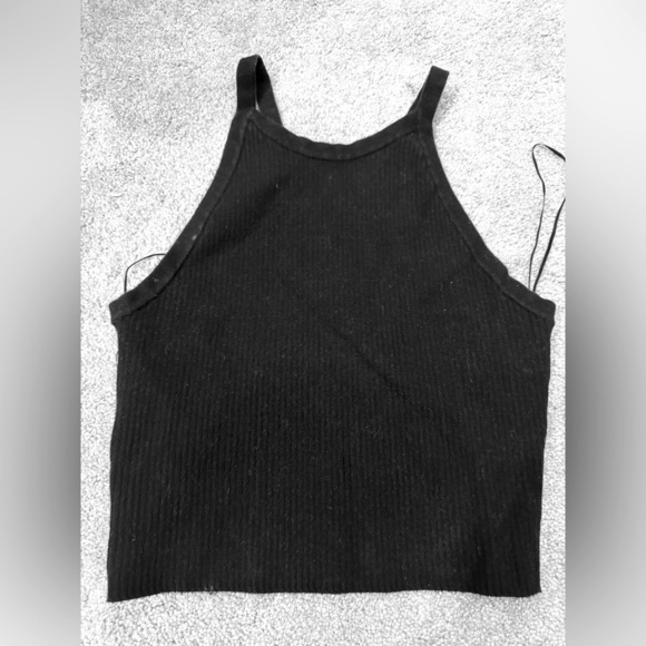 Good American Black Cropped Sweater Tank Sz 3/4 Flat Rib Strappy Back - Picture 5 of 9